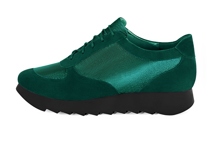 Forest green women's elegant sneakers. Round toe. Low rubber soles. Profile view - Florence KOOIJMAN
